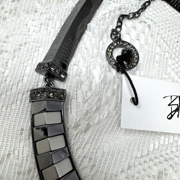 Black & White Geometric Statement Necklace With Adjustable Chain & Crystal Accen - Picture 2 of 9